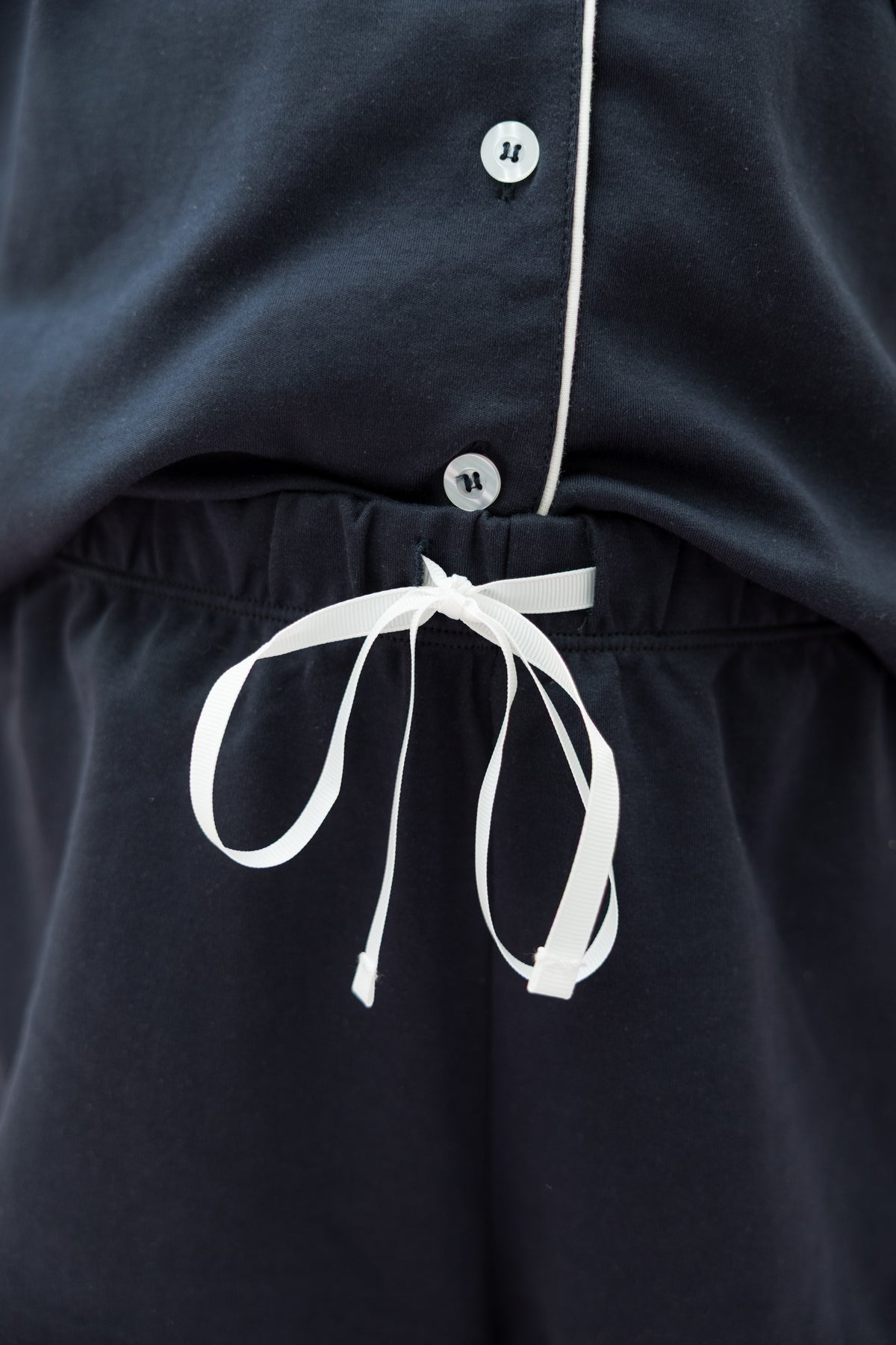 Navy Neon94 pyjama shorts with white drawstring tie, Jellybean Sleepover Set