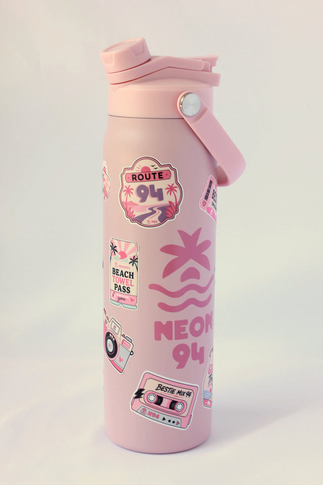 The Sipper pink 950ml water bottle with Neon94 logo and stickers